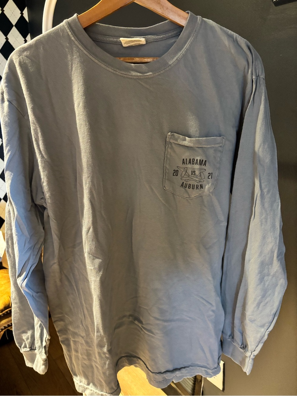 Vintage Alabama Auburn Long Sleeve Pocket Tee - Light Blue (2021)